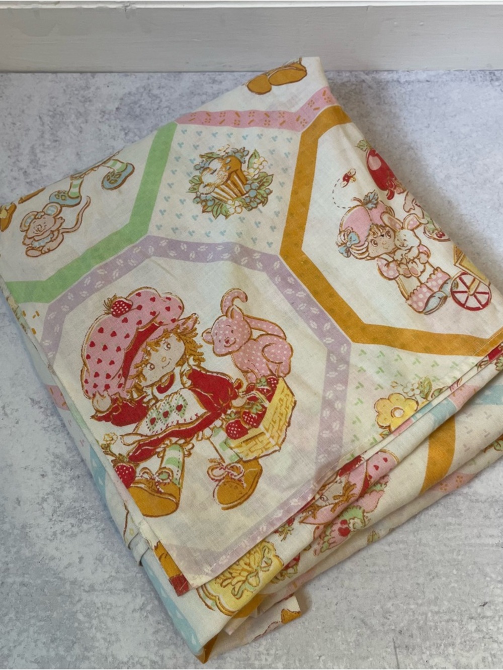 Vintage Strawberry Shortcake TWIN Flat Sheet Rainbow